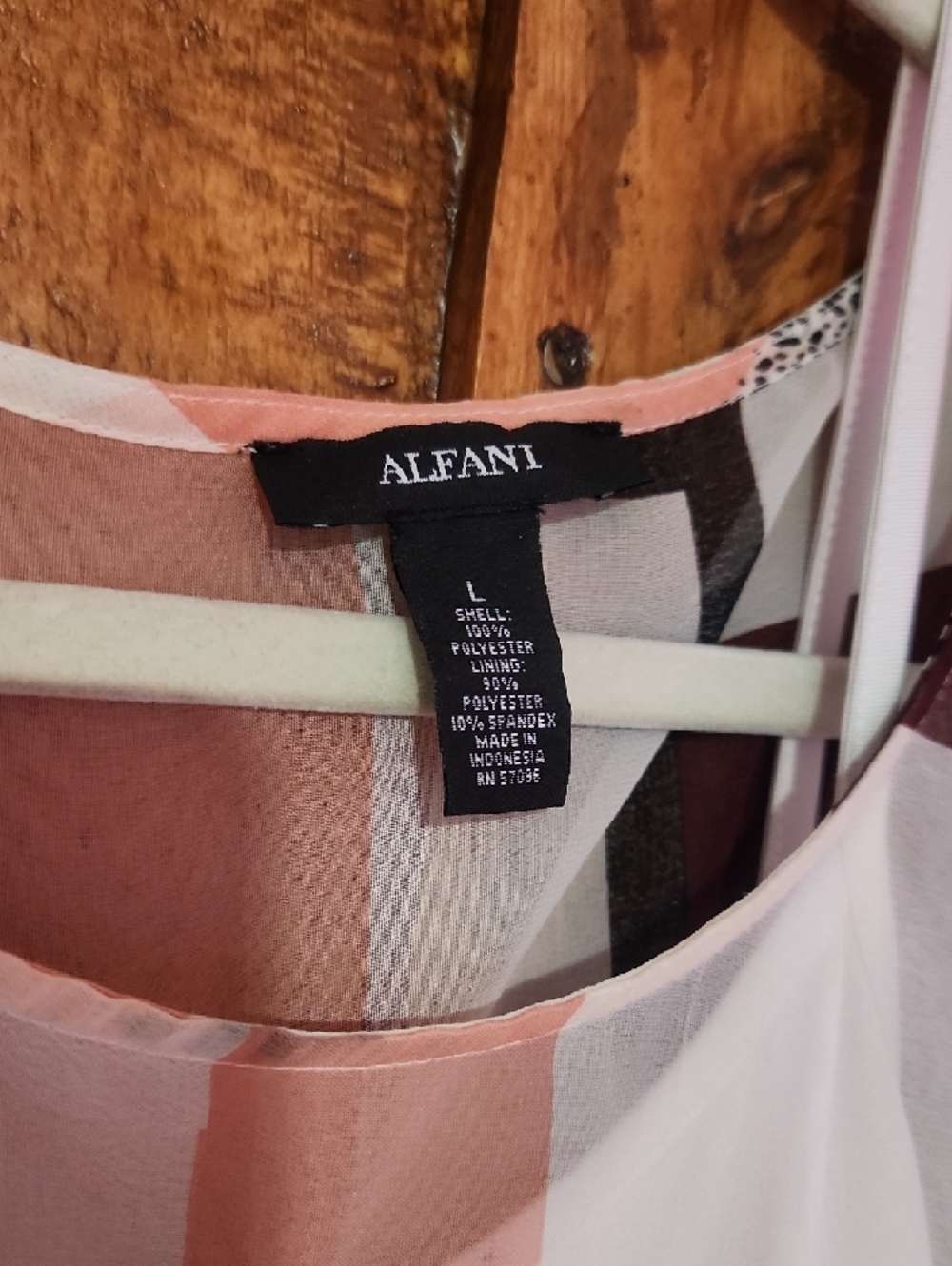 Alfani Geometric Sheer Blouse in Blush, White & Brown - Picture 2 of 6